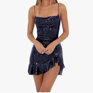 AIHKO spaghetti Strap Sequin Short Backless Cocktail Dress